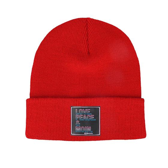 goldmarie Beanie Mütze LOVE PEACE MOIN Neonschrift Label - rot