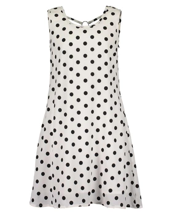 Kleid ohne Ärmel, weiß mit schwarzen Punkten