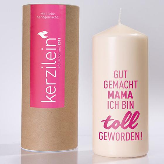 Kerzilein Kerze Gut gemacht Mama ich bin toll geworden creme-pink groß 18x7,5cm 