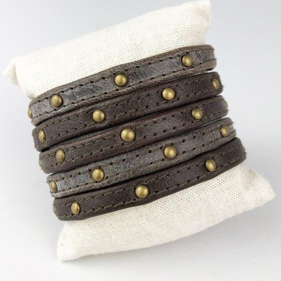 goldmarie Armand MELISSA - Leder mit Nieten - dunkelbraun-brass