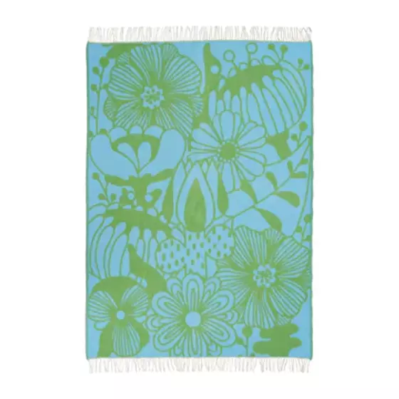 Klippan Wolldecke Blomranka green/blue