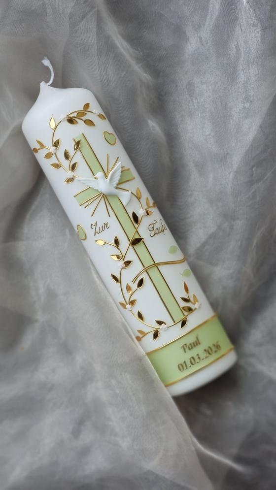 Edle Taufkerze blaumeliert/gold  TK026