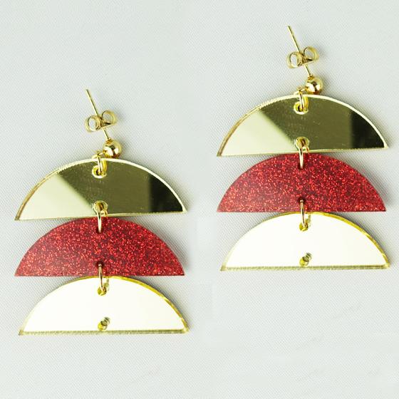 goldmarie Plexi Ohrringe GRAPHIC EDITION NR 11 - rot-gold mit Glitzer