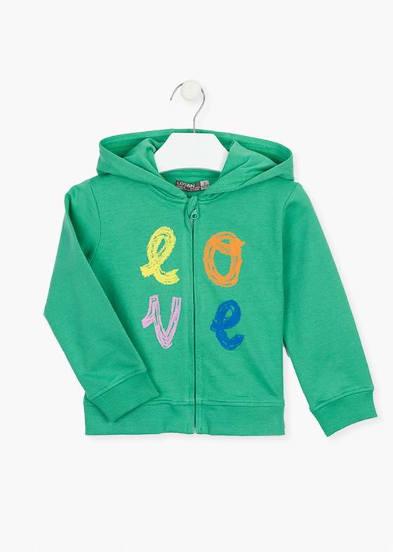Sweatjacke "love" mit Kapuze, grün