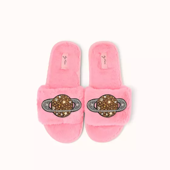 By Vivi. Brosche SATURN - für Slipper, Kleidung, Taschen und mehr - gold-silber