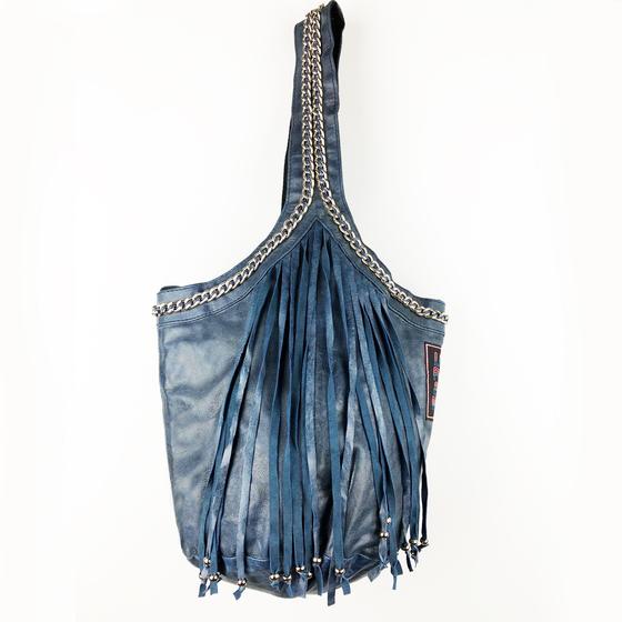 goldmarie Handtasche LOVE PEACE MOIN CHAIN BAG Vintage Leder -  blau 