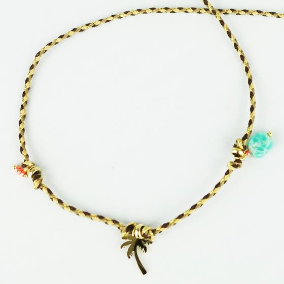 goldmarie Brillenband & Wickelarmband HELLY - Palme & Amazon Stein Anhänger - braun-gold