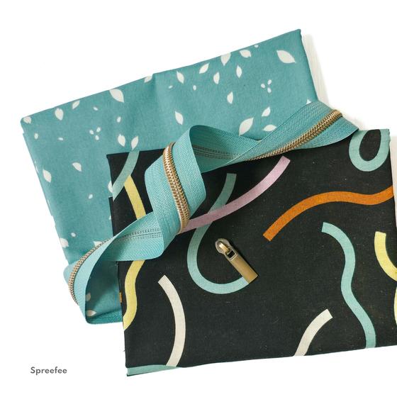 Pouch Nähset mit Hokkoh Hopping Lines Canvas, Innenstoff und Reißverschluss