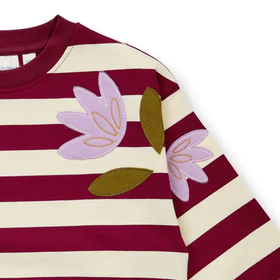 Sense Organics Sweatshirt Dari Flowers Geringelt Weinrot
