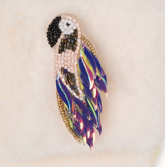 By Vivi. Brosche PAPAGEI- für Slipper, Kleidung, Taschen und mehr - holographic-gold-bunt