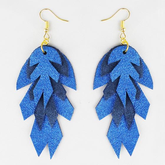 goldmarie Ohrringe LEAF BABE Leder royalblau metallic