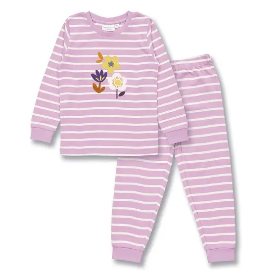 Sense Organics Pyjama Long John Flieder Weiß Geringelt