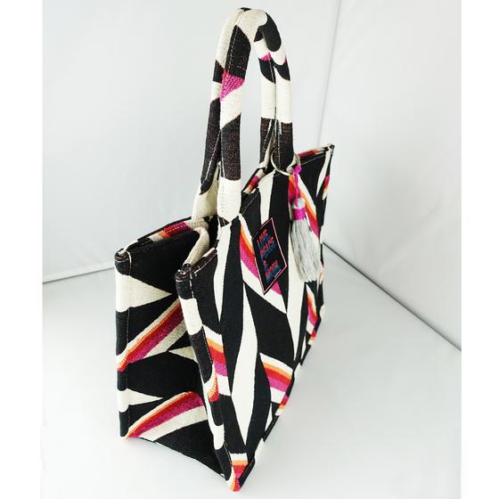 goldmarie Tasche LOVE PEACE MOIN - gemustert - schwarz-creme-rot