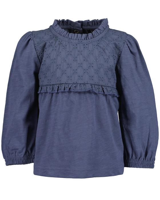 Langarmshirt mit Spitzeneinsatz, jeansblau