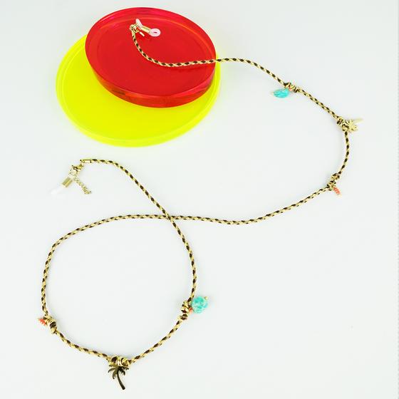 goldmarie Brillenband & Wickelarmband HELLY - Palme & Amazon Stein Anhänger - braun-gold