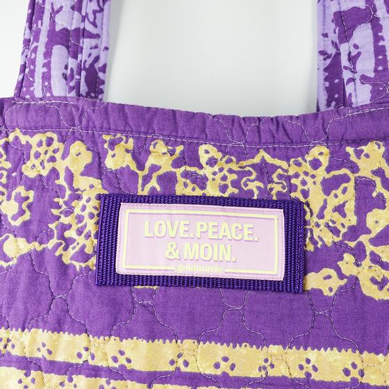 goldmarie Lilac Tasche LOVE PEACE MOIN - Nr. 1 - Vintage-Stoff Recycelt - upcycling Einzelstück - lavendel-goldgelb