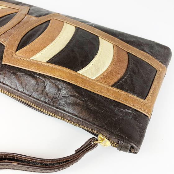 goldmarie Tasche WELLENMUSTER Vintage Leder - dunkelbraun-beige-creme