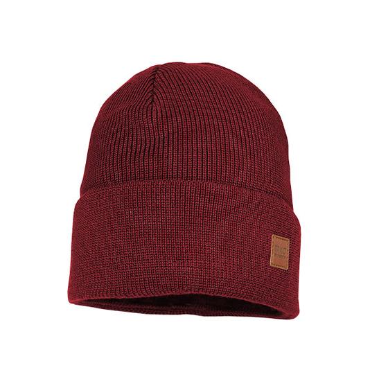 Strickbeanie mit Umschlag, gefüttert, reine Baumwolle, dunkelrot