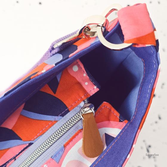 Nähset für Tasche aus pink-orangefarbenem Zitronen-Wachstuch, wasserabweisend und sommerlich gestaltet