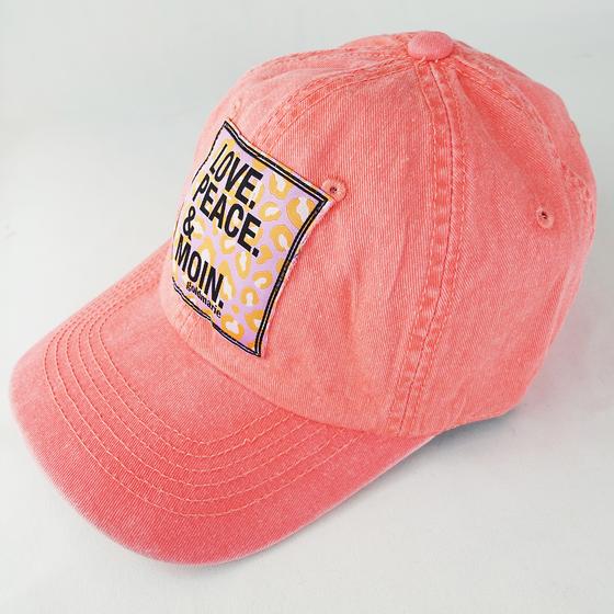 goldmarie Cap LOVE PEACE MOIN Leo Label - Baumwolle - koralle washed Look