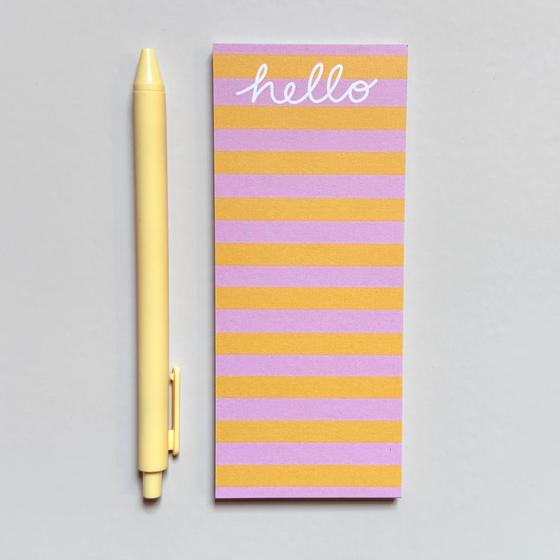 jakob & sohn Kleiner Notizblock - hello - gestreift rosa-gelb