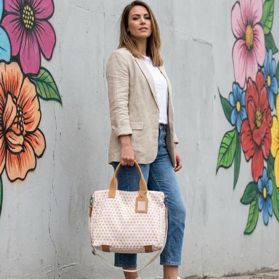goldmarie Shopper Tasche STERNE MUSTER - Canvas mit Leder - 35x39cm
