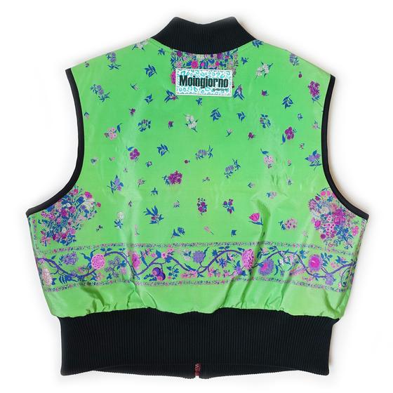 goldmarie Seidentuch-Weste MOINGIORNO - Vintage-Stoff Recycelt - grün-bordeaux - reversible LOVE PEACE MOIN - mit Kosmetiktasche