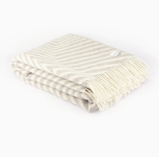 Decke | Wolldecke / Woolen Blanket Leaves - Limestone 