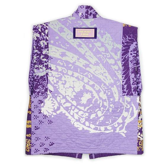 goldmarie Lilac Stepp Weste LOVE PEACE MOIN - Nr. 2 - Vintage-Stoff Recycelt - upcycling Einzelstück - lavendel-goldgelb