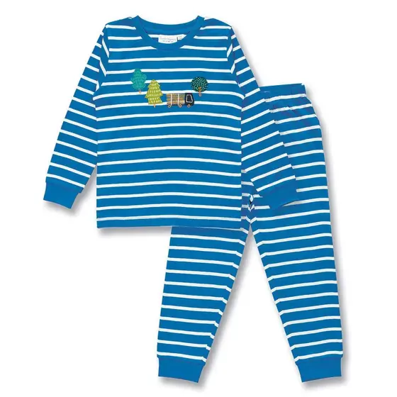 Sense Organics Pyjama Long John Blau Weiß Geringelt