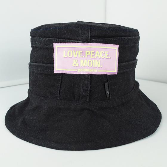 goldmarie Bucket Hat Hut LOVE PEACE MOIN - JEANS Recycelt - denim schwarz - reversible LOVE IS MY SUPERPOWER