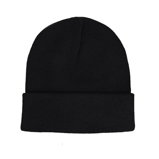 goldmarie Beanie Mütze LOVE PEACE MOIN mit lilac Leo Applikation - schwarz