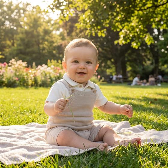 Strick-Latzshorts, Baumwolle, beige