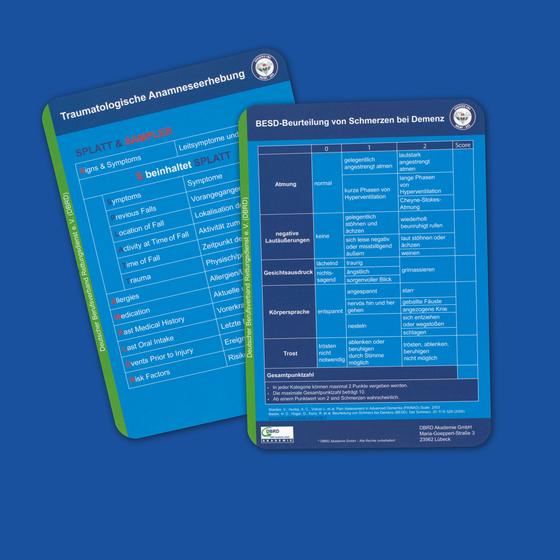 Taschenkarte GEMS - Traumatologische Anamneseerhebung/ BESD-Beurteilung von Schmerzen bei Demenz - beide Seiten