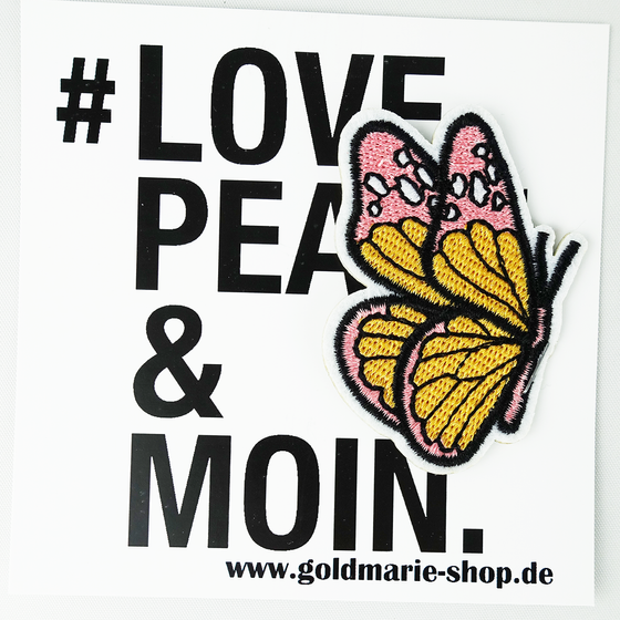 goldmarie Patches Aufnäher SCHMETTERLING - rosa-gelb