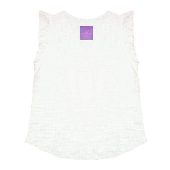goldmarie Musselin Top LOVE IS MY SUPERPOWER- creme