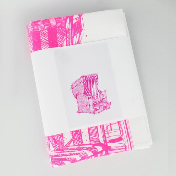 17;30 made in Hamburg Geschirrtuch Strandkorb weiß-neon pink 