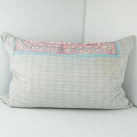 goldmarie Deko Kissen  STAY IN BED - gemustert - hellgrau rosa hellblau - 40x60cm