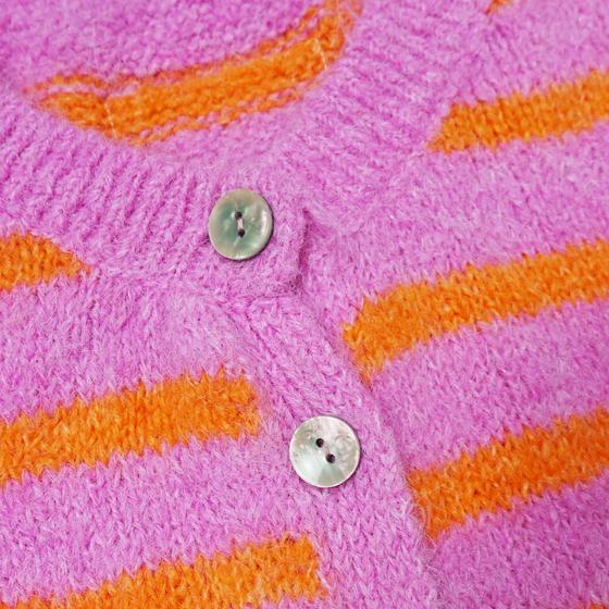 goldmarie Strick Weste LOVE PEACE MOIN Leo Label - Streifenmuster - pink-orange 