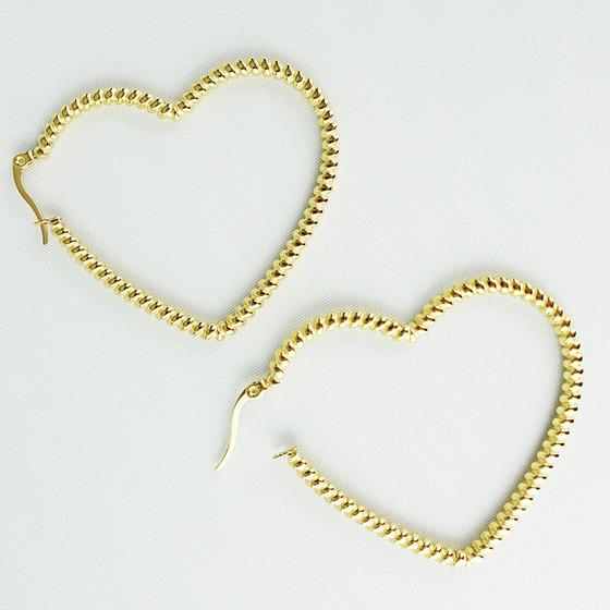 goldmarie Ohrringe Creolen HERZ gedreht - Stahl vergoldet - 5cm