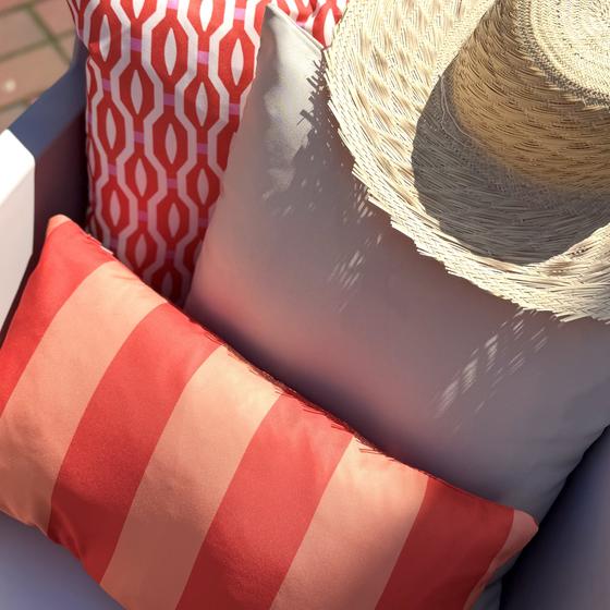 Dutch Decor APOLLO - Outdoor Kissen 30x50 cm - Gestreift orange rot