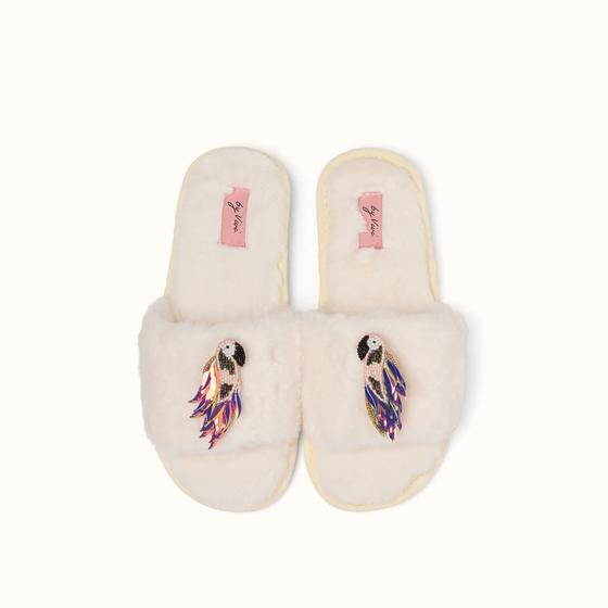 By Vivi. Brosche PAPAGEI- für Slipper, Kleidung, Taschen und mehr - holographic-gold-bunt