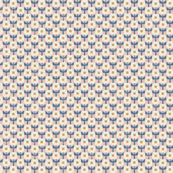 Fox & Flutter von Loes van Oosten für Cotton + Steel mit modernen grafischen Waldmotiven wie dem Square Fox in ruhigen Denimblau-, Rosé- und Grautönen. Ideal für besondere Taschen, Accessoires und Kleidung.