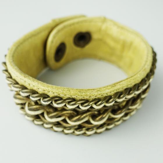 goldmarie Lederarmband Chain Kettenverzierung vintage-creme brass 