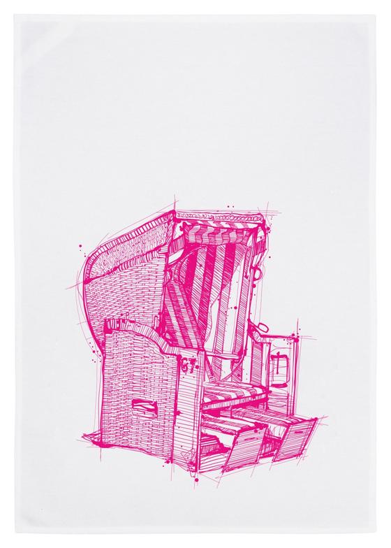 17;30 made in Hamburg Geschirrtuch Strandkorb weiß-neon pink 