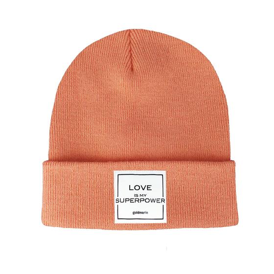 goldmarie Beanie Mütze LOVE IS MY SUPERPOWER - peach