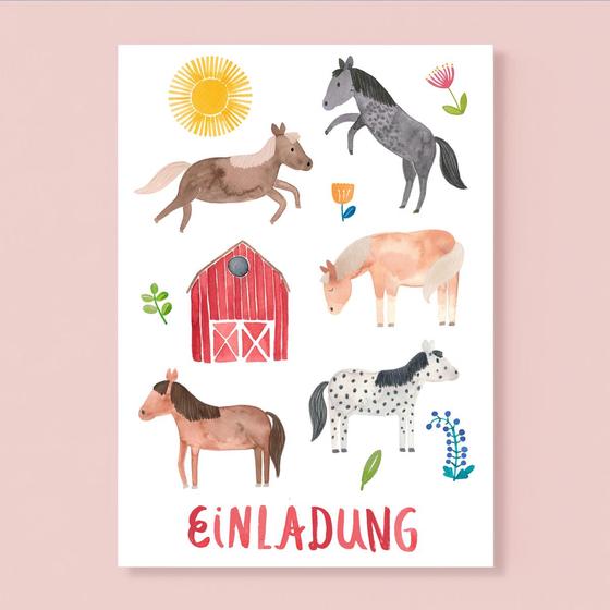 Frau Ottilie Postkarte - Einladung Pferde