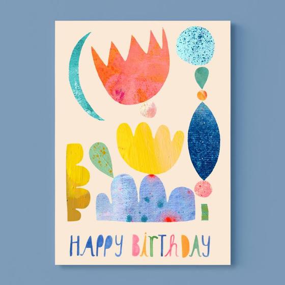Frau Ottilie Postkarte - "Happy Birthday" mit Blumenmuster