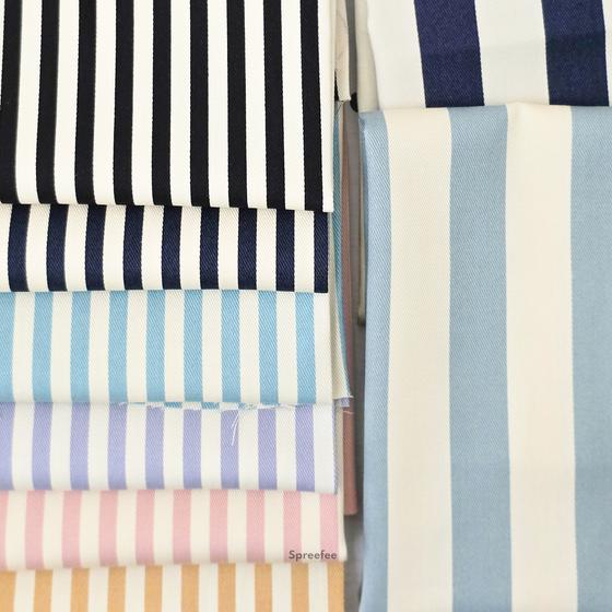 ocker-weiß gestreifter Baumwoll-Twill Stoff mit feiner Köperbindung – ideal für das Nähen von Taschen und Accessoires
