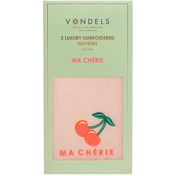 VONDELS bestickte Stoff-Servietten MA CHERIE - rose-neonpink - 2er Set